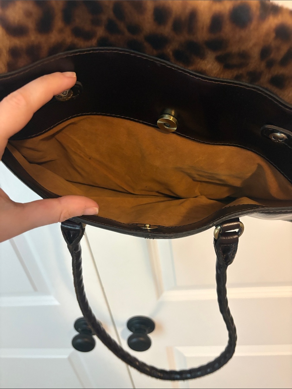 Patricia Nash Dark Brown Leather Shoulder Bag with Leopard Flap - Picture 6 of 6